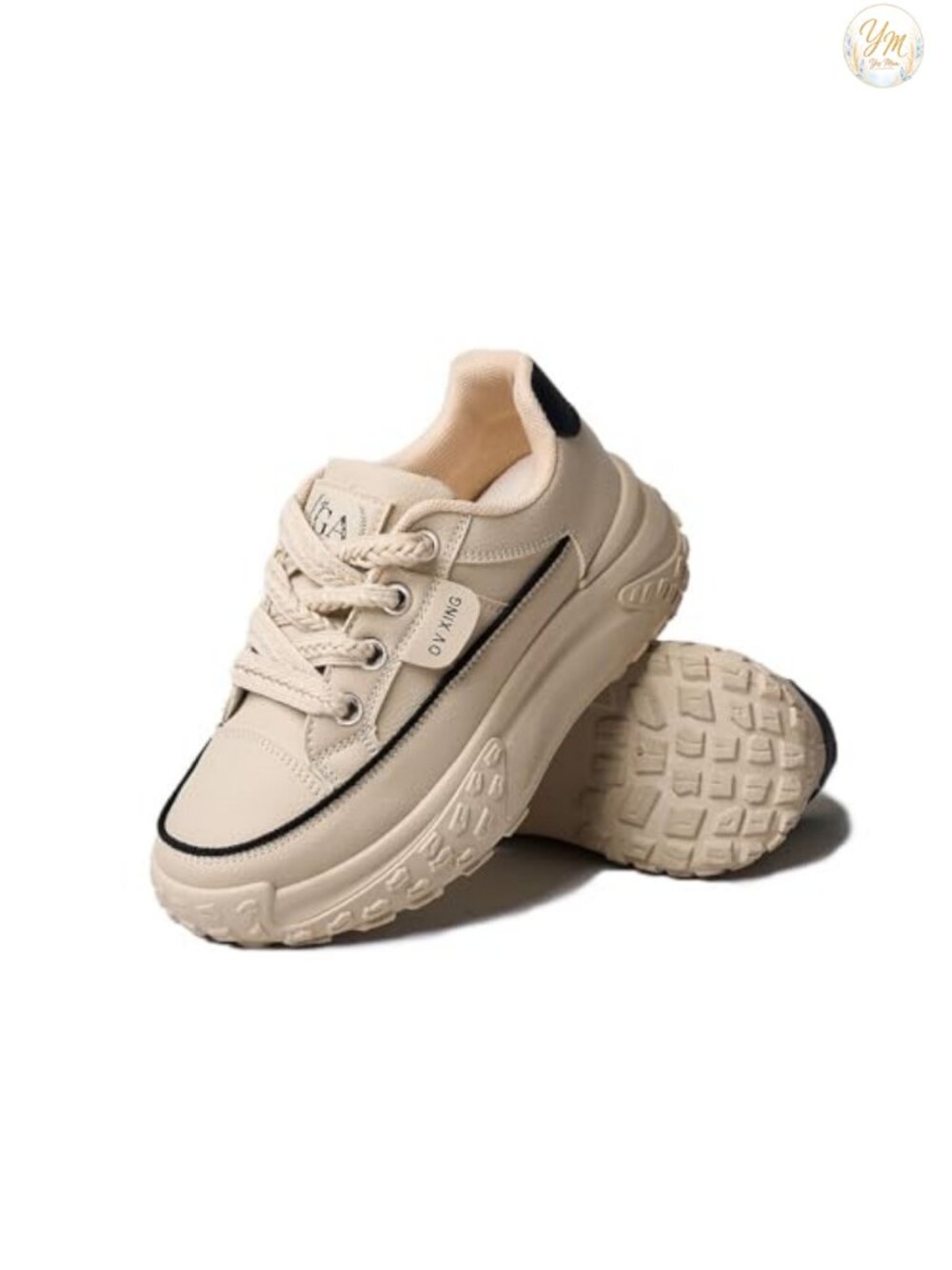 Lace Up Thick Soled Non Slip Athletic Walking Sneakers Faux Leather Breathable